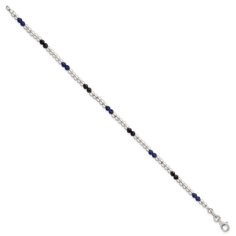 Sterlingsilber Poliert Blau Achat und Spinell Gekugelt Armband