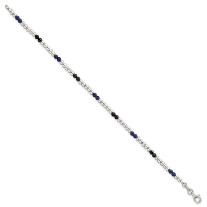 Sterlingsilber Poliert Blau Achat und Spinell Gekugelt Armband