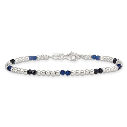 Sterlingsilber Poliert Blau Achat und Spinell Gekugelt Armband