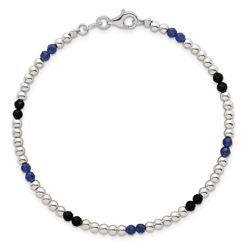 Sterlingsilber Poliert Blau Achat und Spinell Gekugelt Armband