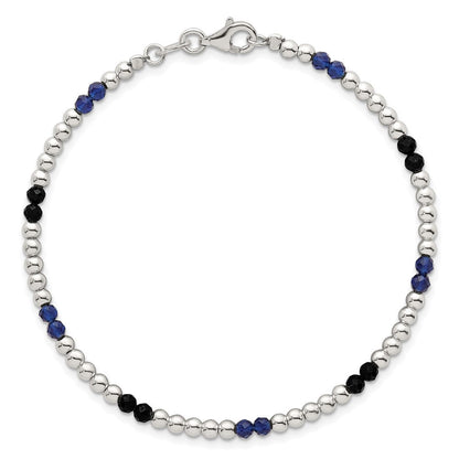 Sterlingsilber Poliert Blau Achat und Spinell Gekugelt Armband