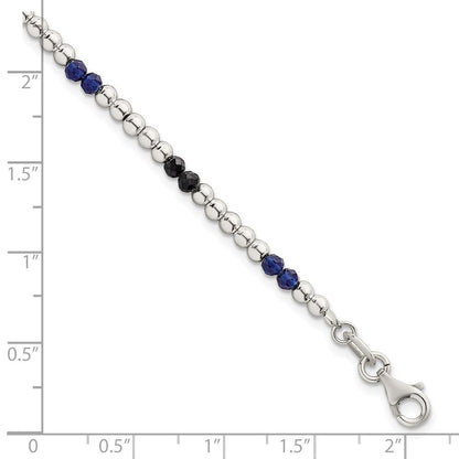 Sterlingsilber Poliert Blau Achat und Spinell Gekugelt Armband
