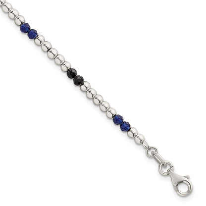 Sterlingsilber Poliert Blau Achat und Spinell Gekugelt Armband