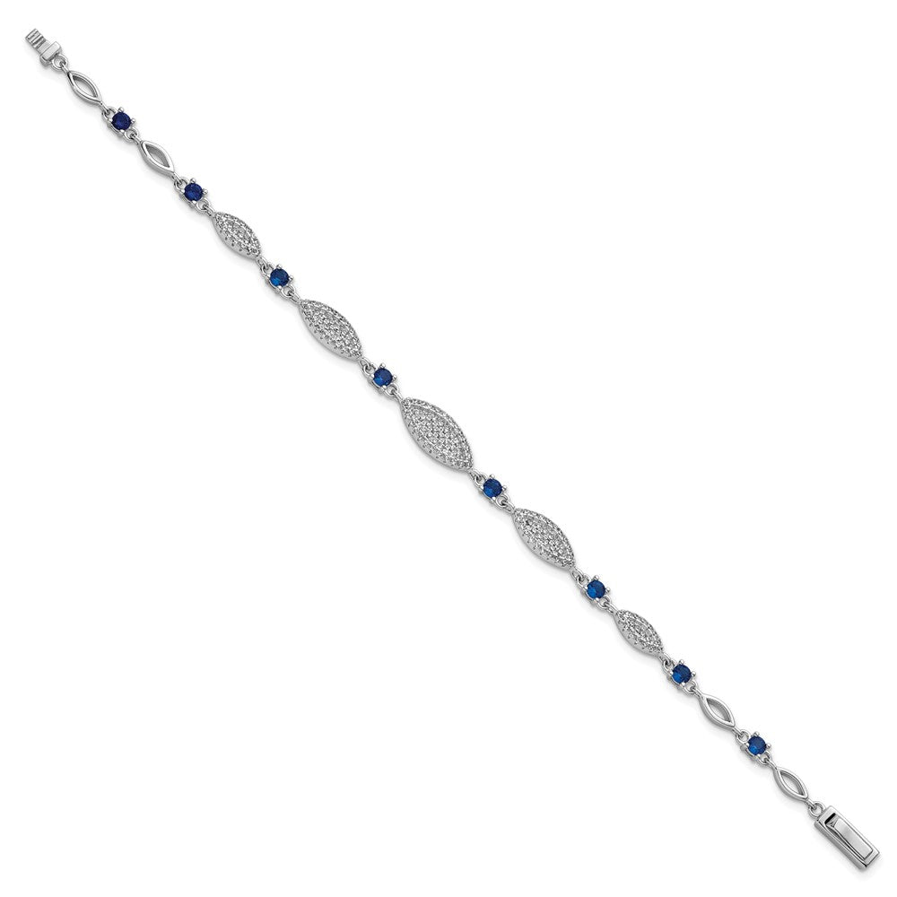 Sterlingsilber Rhodiniert Blau und Weiß Zirkonia 7 Zoll Armband