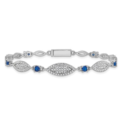 Sterlingsilber Rhodiniert Blau und Weiß Zirkonia 7 Zoll Armband