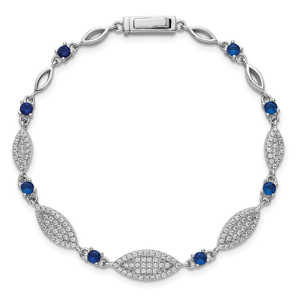 Sterlingsilber Rhodiniert Blau und Weiß Zirkonia 7 Zoll Armband