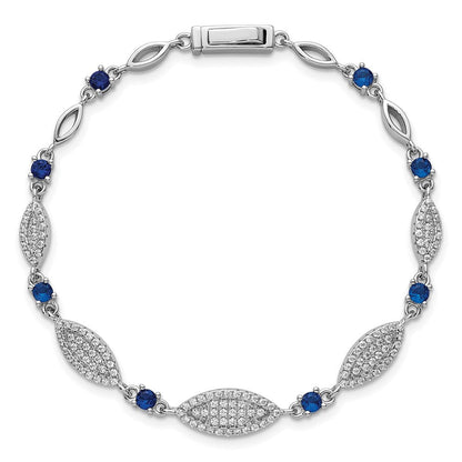 Sterlingsilber Rhodiniert Blau und Weiß Zirkonia 7 Zoll Armband