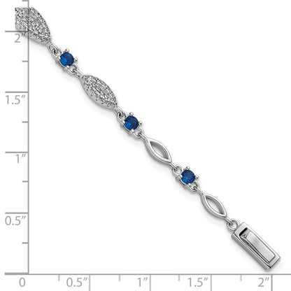 Sterlingsilber Rhodiniert Blau und Weiß Zirkonia 7 Zoll Armband