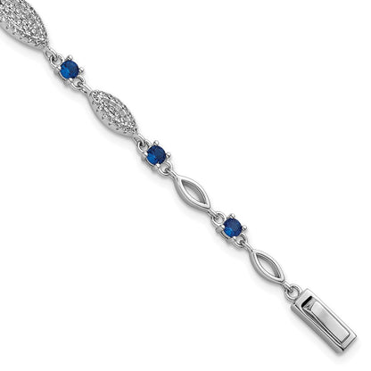 Sterlingsilber Rhodiniert Blau und Weiß Zirkonia 7 Zoll Armband