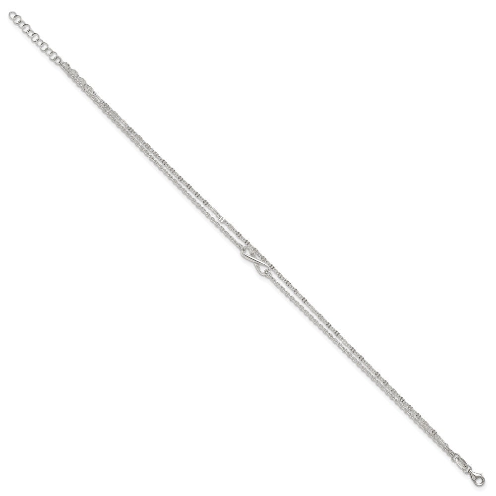 Sterlingsilber Poliert Unendlichkeit 2-strand 9 Zoll Plus 1 Zoll Verlängerung Fußkettchen