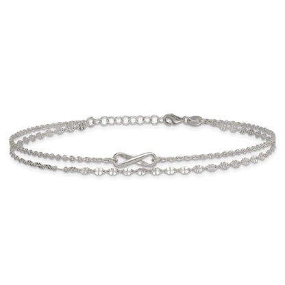 Sterlingsilber Poliert Unendlichkeit 2-strand 9 Zoll Plus 1 Zoll Verlängerung Fußkettchen