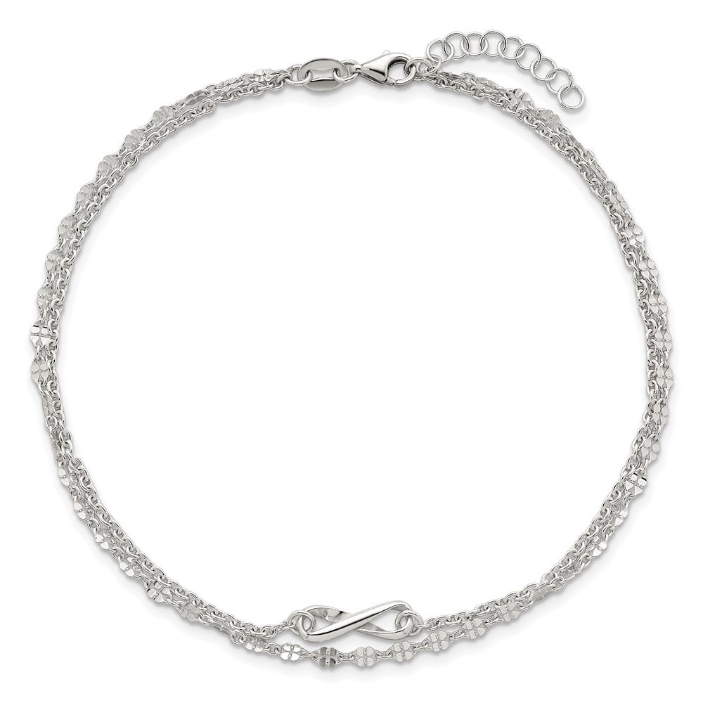 Sterlingsilber Poliert Unendlichkeit 2-strand 9 Zoll Plus 1 Zoll Verlängerung Fußkettchen