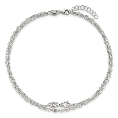 Sterlingsilber Poliert Unendlichkeit 2-strand 9 Zoll Plus 1 Zoll Verlängerung Fußkettchen