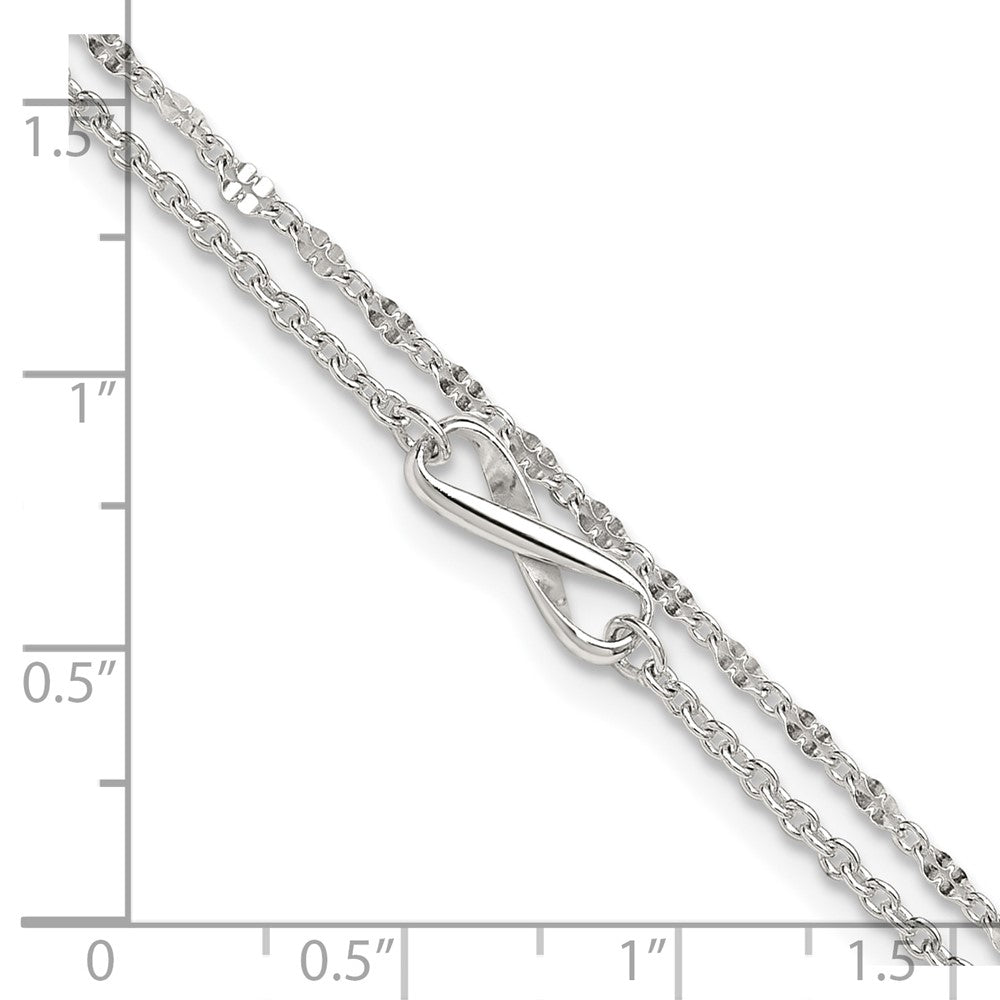 Sterlingsilber Poliert Unendlichkeit 2-strand 9 Zoll Plus 1 Zoll Verlängerung Fußkettchen