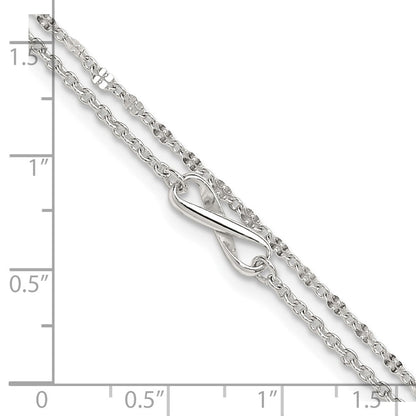 Sterlingsilber Poliert Unendlichkeit 2-strand 9 Zoll Plus 1 Zoll Verlängerung Fußkettchen