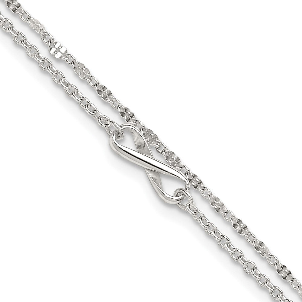 Sterlingsilber Poliert Unendlichkeit 2-strand 9 Zoll Plus 1 Zoll Verlängerung Fußkettchen