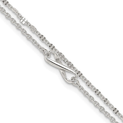 Sterlingsilber Poliert Unendlichkeit 2-strand 9 Zoll Plus 1 Zoll Verlängerung Fußkettchen
