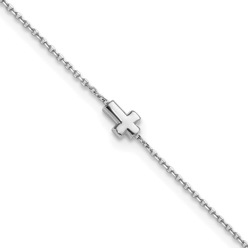 Sterlingsilber Rhodiniert Kreuz 9 Zoll Plus 1 Zoll Verlängerung. Fußkettchen