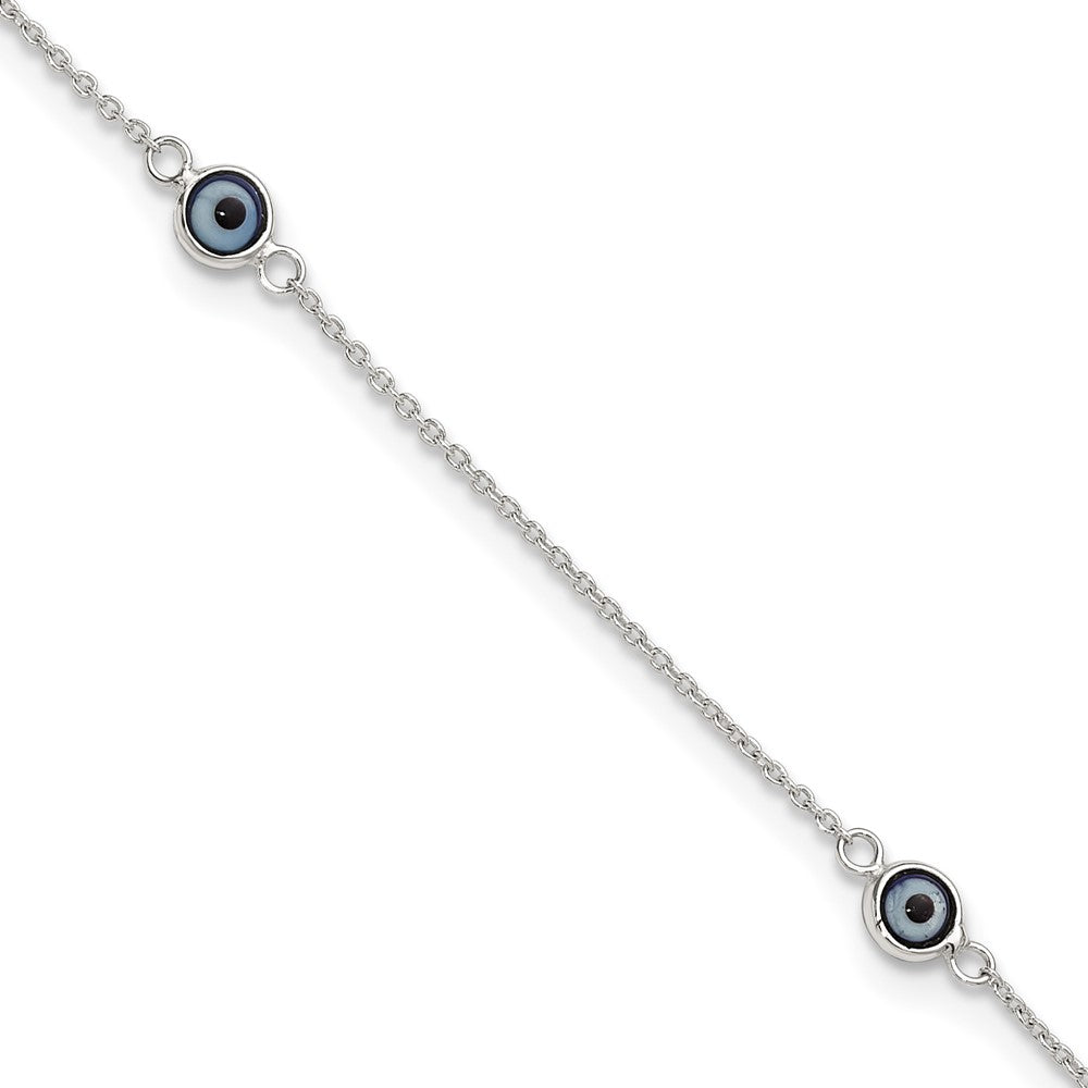 Sterlingsilber Poliert und Glas Böse Auge 9 Zoll Plus 1 Zoll Verlängerung Fußkettchen