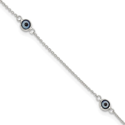 Sterlingsilber Poliert und Glas Böse Auge 9 Zoll Plus 1 Zoll Verlängerung Fußkettchen