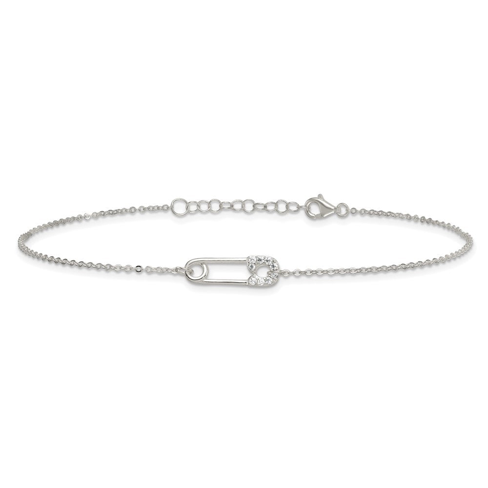 Sterlingsilber Poliert Zirkonia Sicherheits Brosche 9 Zoll Plus 1 Zoll Verlängerung Fußkettchen