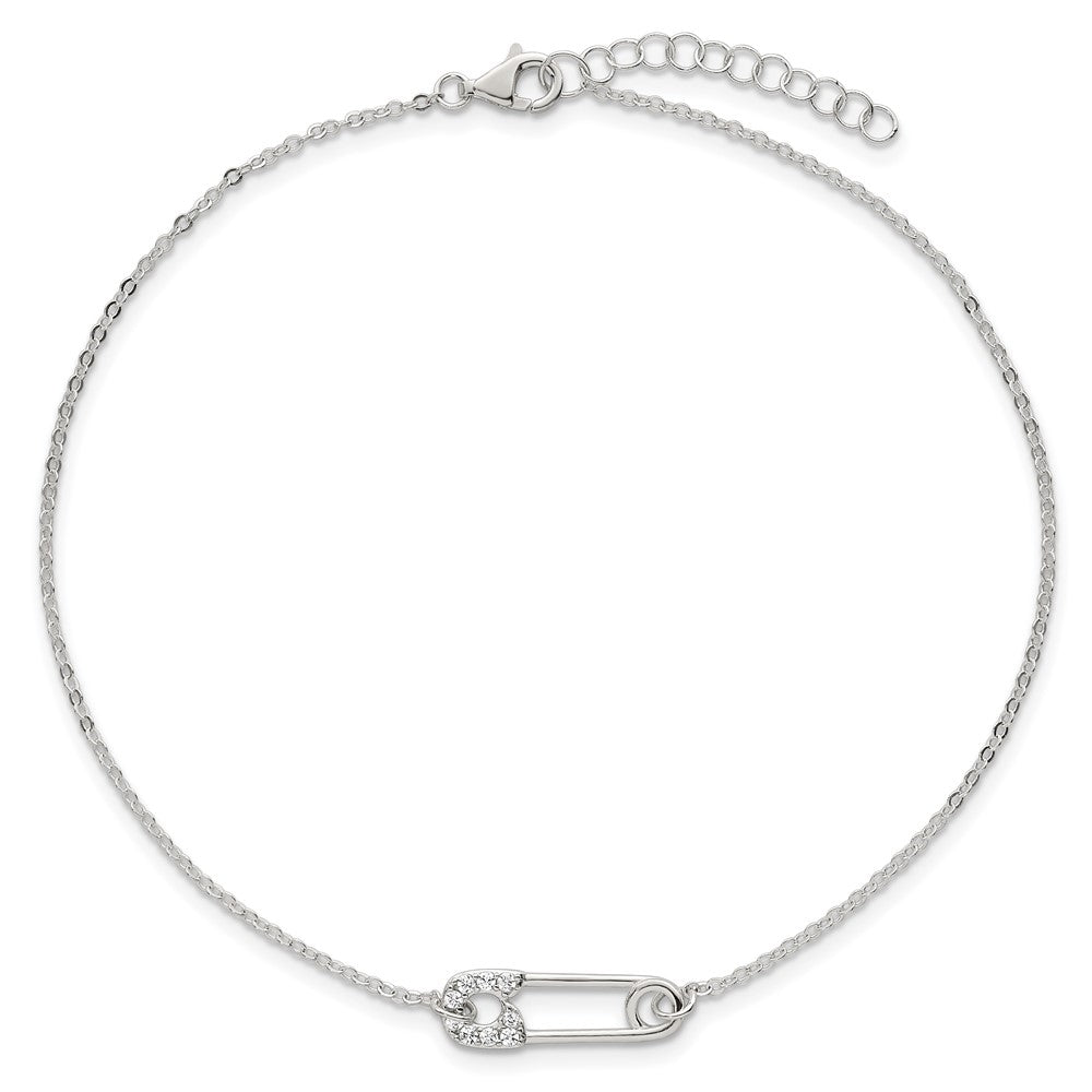 Sterlingsilber Poliert Zirkonia Sicherheits Brosche 9 Zoll Plus 1 Zoll Verlängerung Fußkettchen