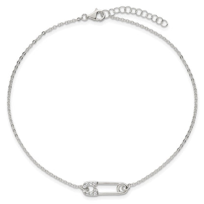 Sterlingsilber Poliert Zirkonia Sicherheits Brosche 9 Zoll Plus 1 Zoll Verlängerung Fußkettchen