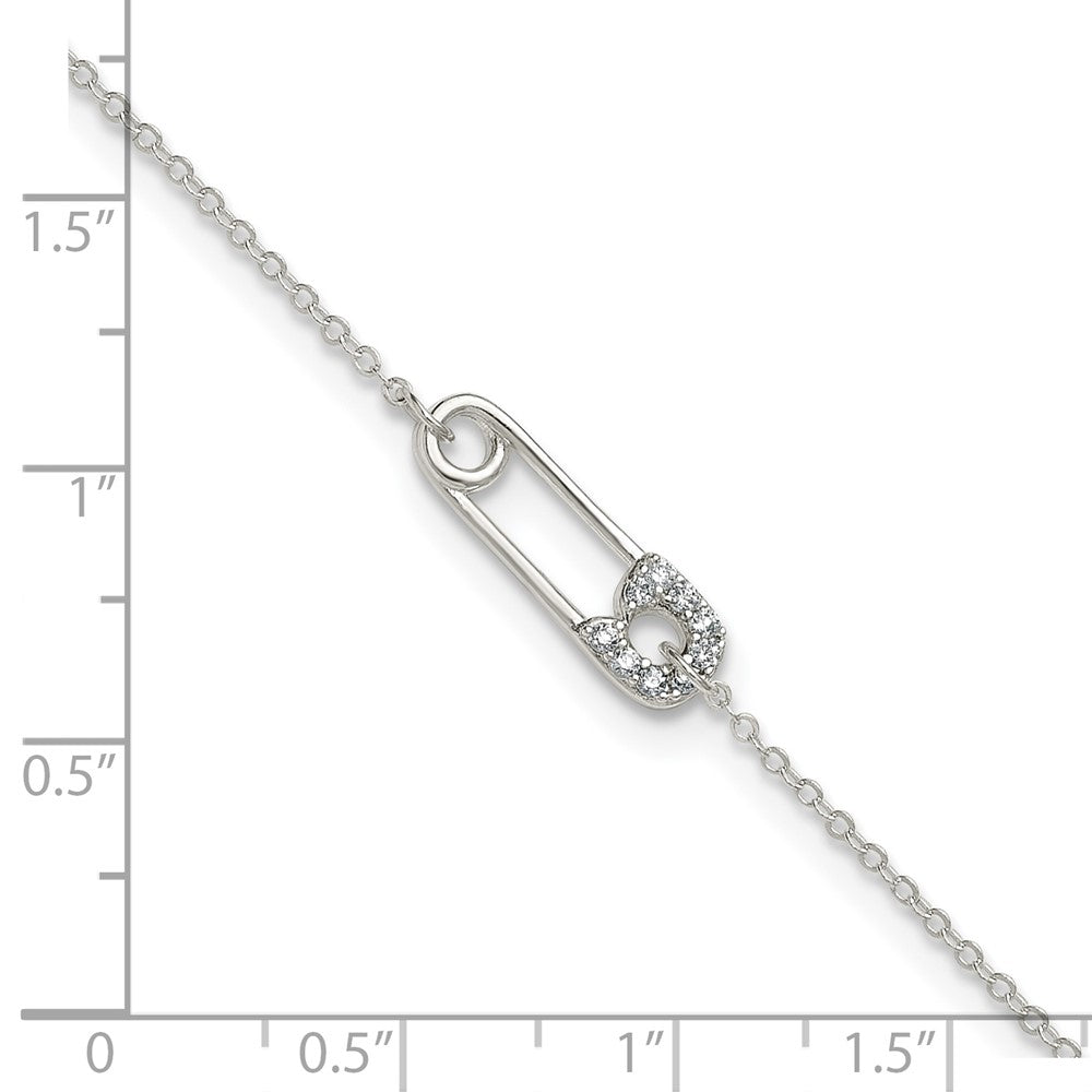 Sterlingsilber Poliert Zirkonia Sicherheits Brosche 9 Zoll Plus 1 Zoll Verlängerung Fußkettchen