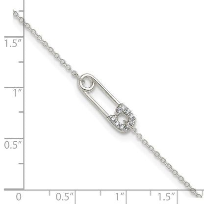 Sterlingsilber Poliert Zirkonia Sicherheits Brosche 9 Zoll Plus 1 Zoll Verlängerung Fußkettchen