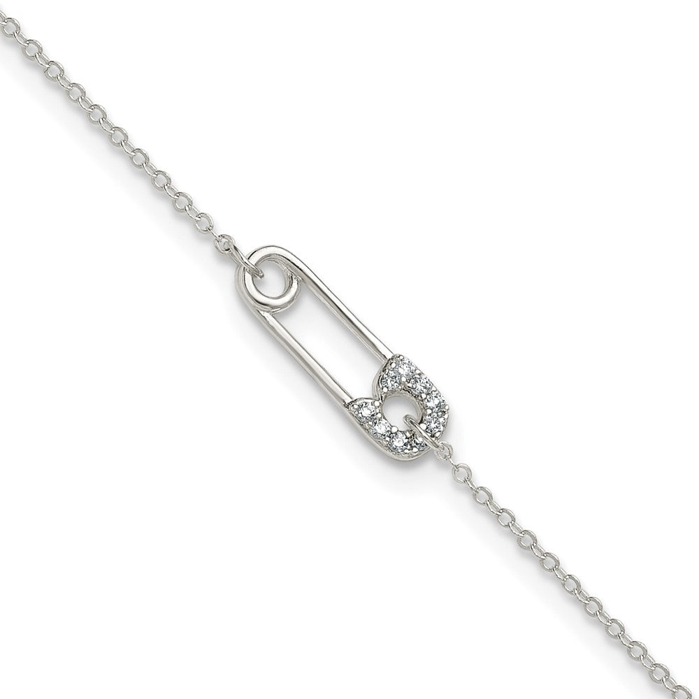 Sterlingsilber Poliert Zirkonia Sicherheits Brosche 9 Zoll Plus 1 Zoll Verlängerung Fußkettchen