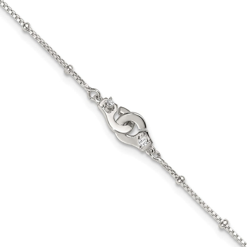 Sterlingsilber Gekugelt Zirkonia Interlinking Kreise 9 Zoll Plus 1 Zoll Verlängerung Fußkettchen