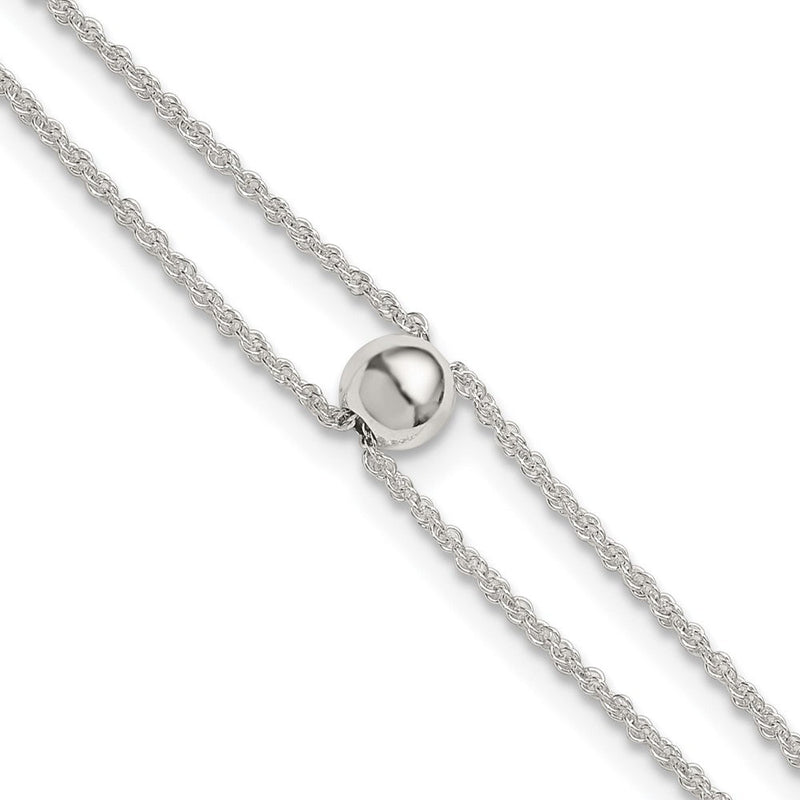 Sterlingsilber Poliert 2 Strang Perle 9 Zoll Plus 1 Zoll Verlängerung Fußkettchen