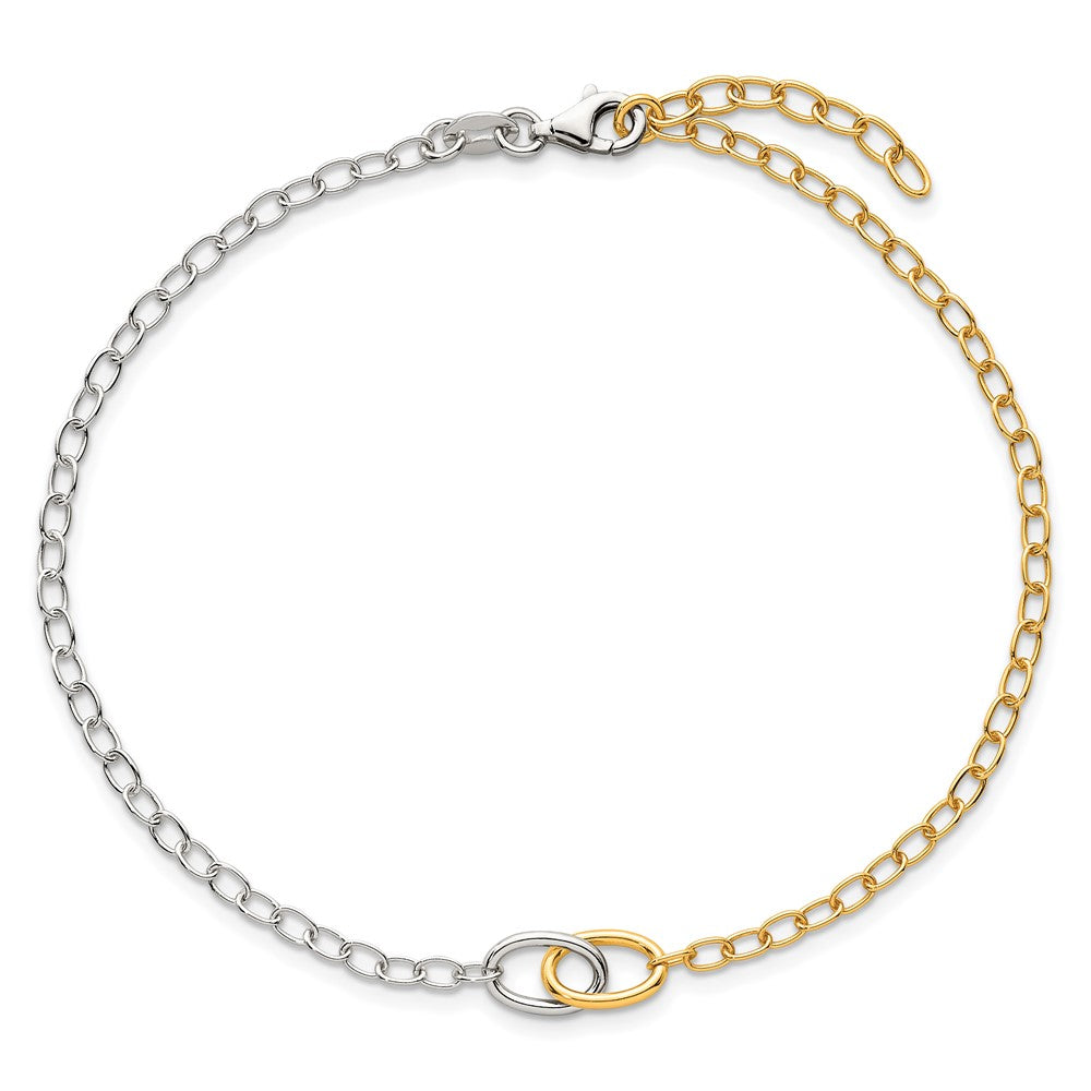 Sterlingsilber Goldfarben Poliert Oval Glieder 9 Zoll Plus 1 Zoll Verlängerung Fußkettchen