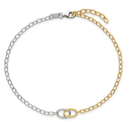 Sterlingsilber Goldfarben Poliert Oval Glieder 9 Zoll Plus 1 Zoll Verlängerung Fußkettchen
