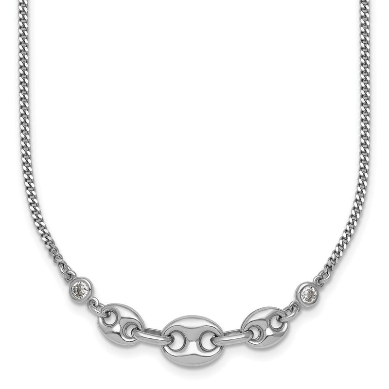 Sterlingsilber Rhodiniert Zirkonia Gewölbt Marine 16 Zoll mit 2 Zoll Verlängerung Halskette