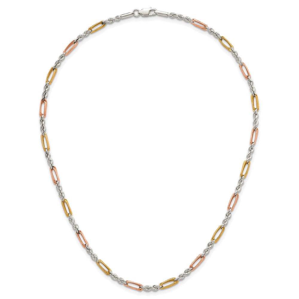 Sterlingsilber Rose/goldfarben Poliert 4.0mm Figaro Kordel 18 Zoll Halskette