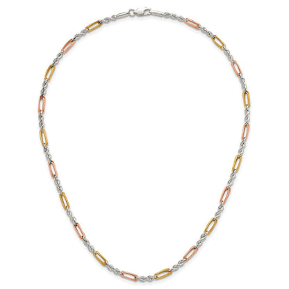 Sterlingsilber Rose/goldfarben Poliert 4.0mm Figaro Kordel 18 Zoll Halskette