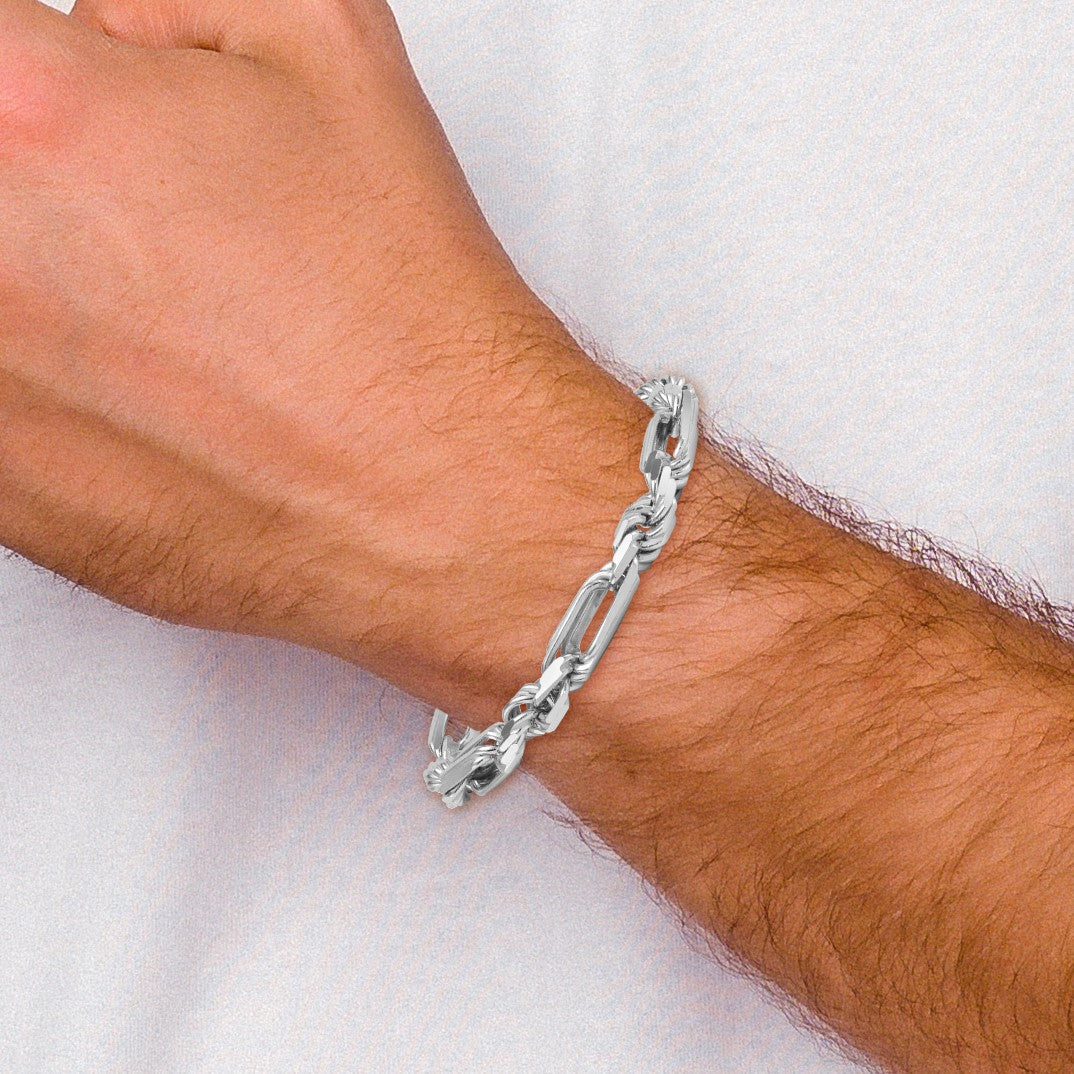 Sterlingsilber Rhodiniert Poliert 8.00mm Figaro Kordel Kette 8 Zoll Armband