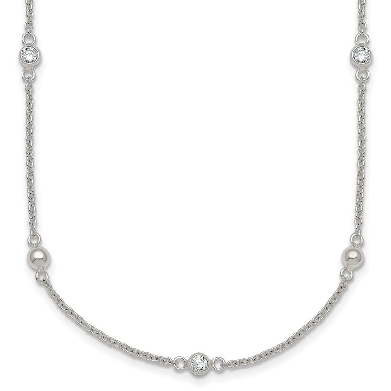 Sterlingsilber Poliert und Gekugelt Zirkonia 16.75 Zoll Mit.5 Zoll Verlängerung Halskette