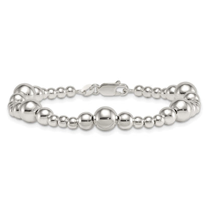Sterlingsilber Poliert und Gekugelt 7.5 Zoll Armband