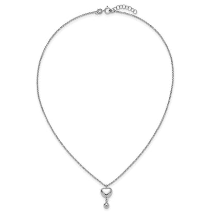 Sterlingsilber Rhodiniert-plat Poliert Herz/ball Hängend 16 Zoll mit 1 Zoll Verlängerung Halskette