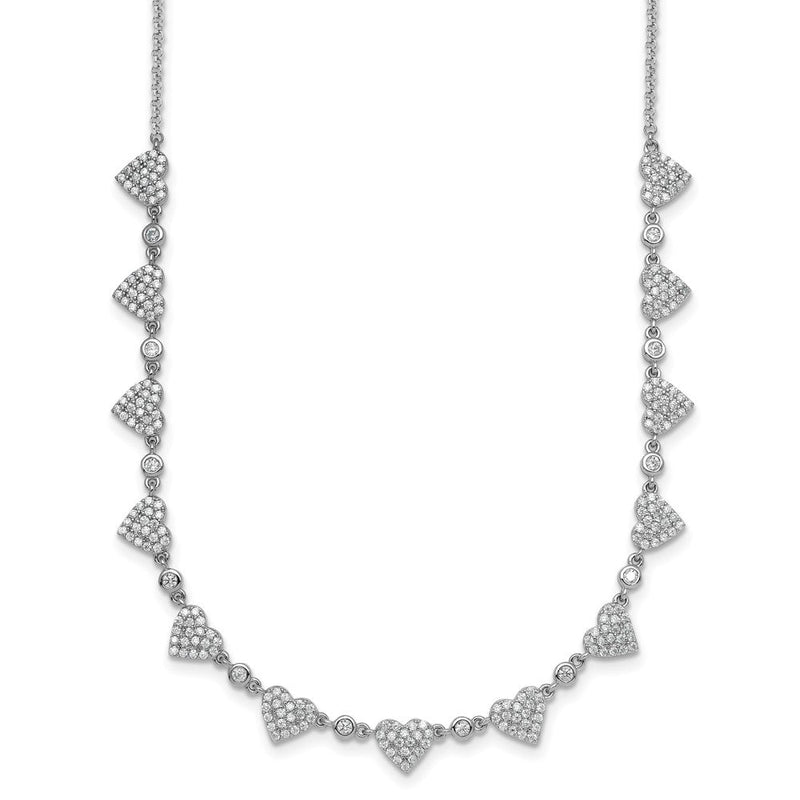 Sterlingsilber Rhodiniert Pavé Zirkonia Klein Herzen 16 Zoll mit 2 Zoll Verlängerung Halskette