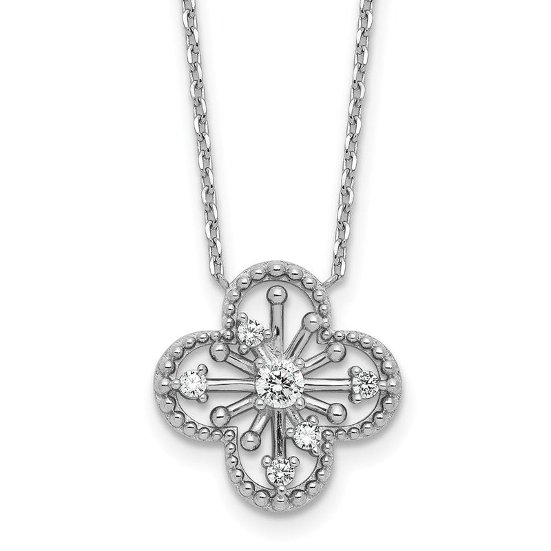 Sterlingsilber Rhodiniert Zirkonia Klee Form 16 Zoll mit 1.25 Zoll Verlängerung Halskette