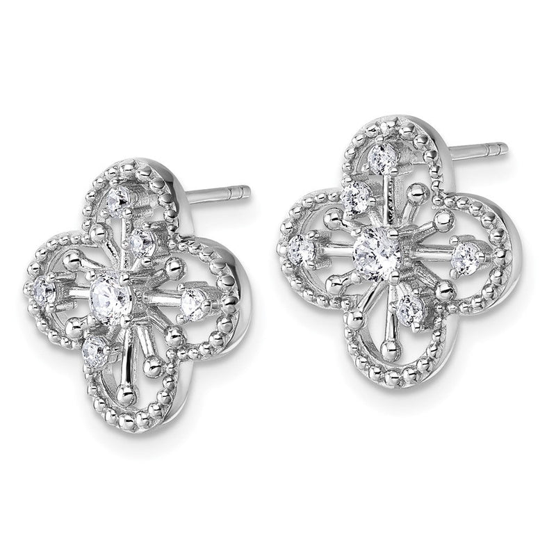 Sterlingsilber Rhodiniert Zirkonia Strukturiert Klee Form Ohrstecker