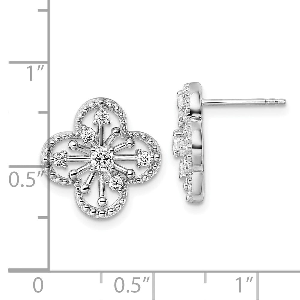 Sterlingsilber Rhodiniert Zirkonia Strukturiert Klee Form Ohrstecker