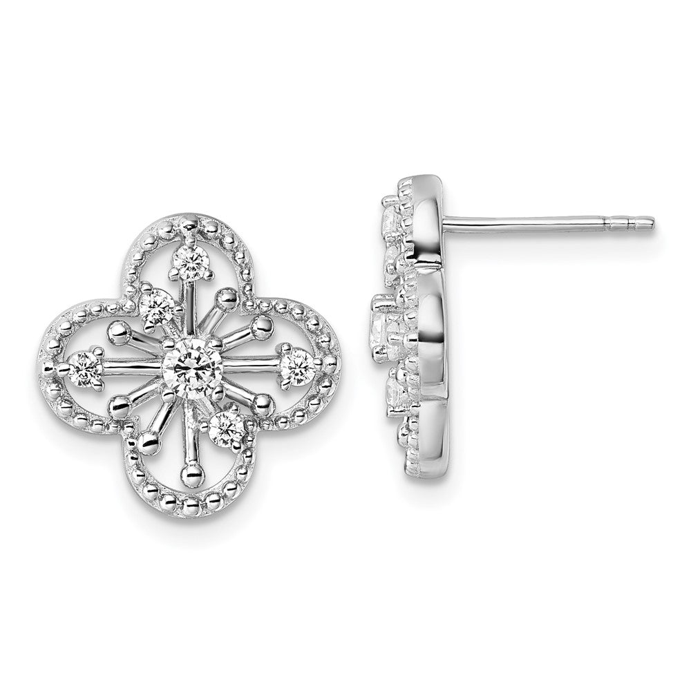 Sterlingsilber Rhodiniert Zirkonia Strukturiert Klee Form Ohrstecker