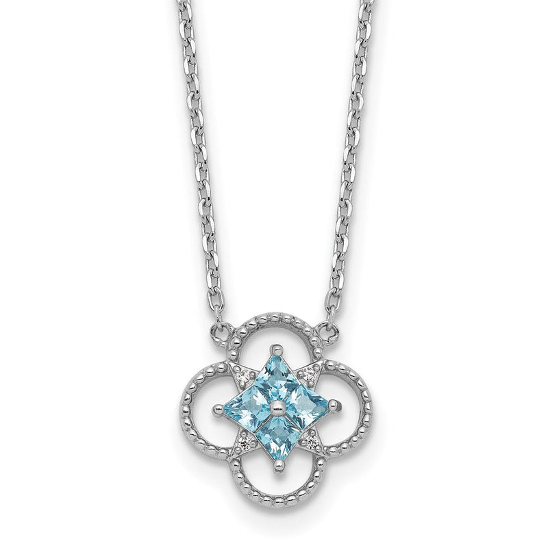 Sterlingsilber Rhodiniert Zirkonia Klee Form 16 Zoll mit 1.5 Zoll Verlängerung Halskette