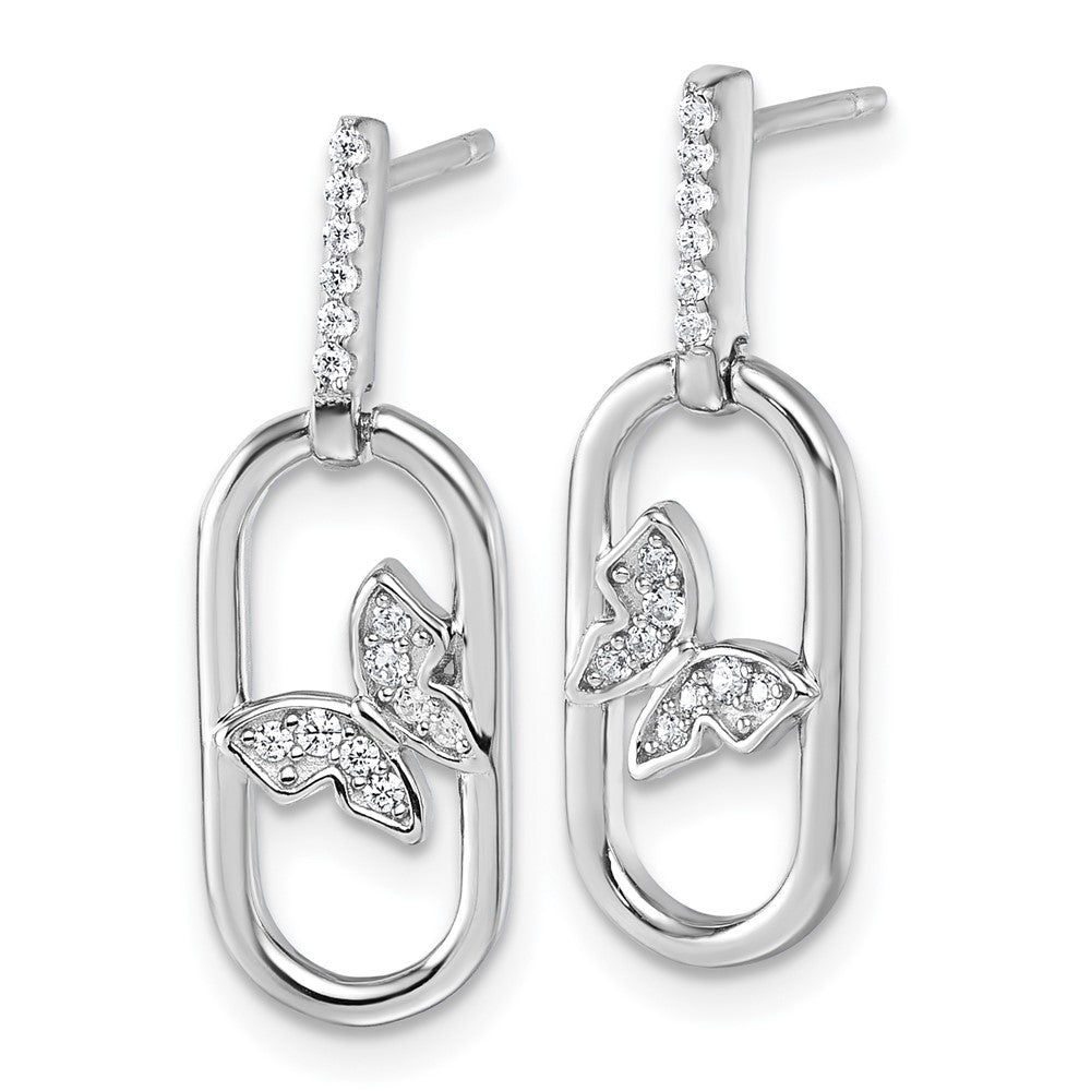 Sterlingsilber Rhodiniert Zirkonia Oval Hängend mit Schmetterling Ohrstecker