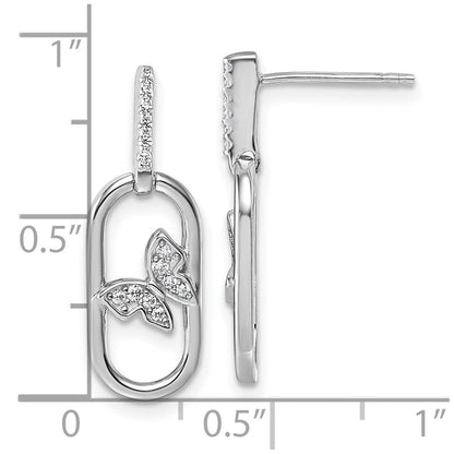 Sterlingsilber Rhodiniert Zirkonia Oval Hängend mit Schmetterling Ohrstecker