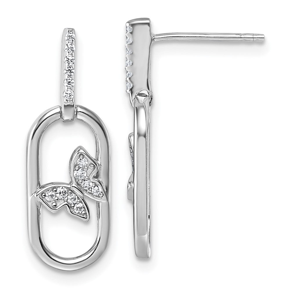 Sterlingsilber Rhodiniert Zirkonia Oval Hängend mit Schmetterling Ohrstecker